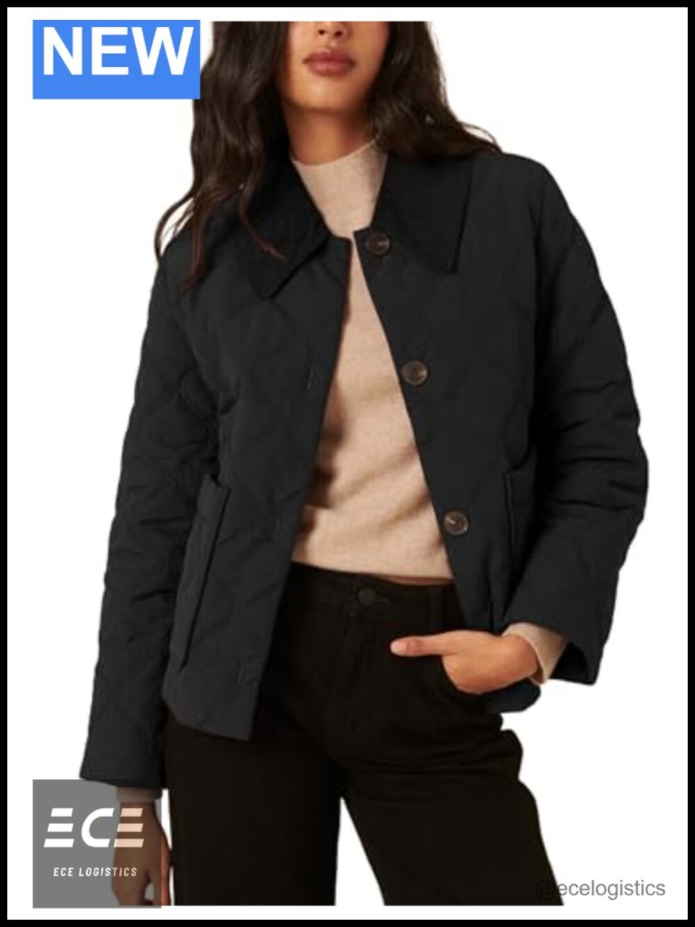Women's Quilted Jacket Corduroy Collar Button Down Lightweight Padded Coat